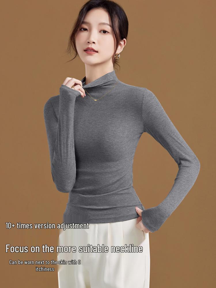 Women's Slim Fit Ribbed High Neck Long Sleeve Top for Spring and Autumn