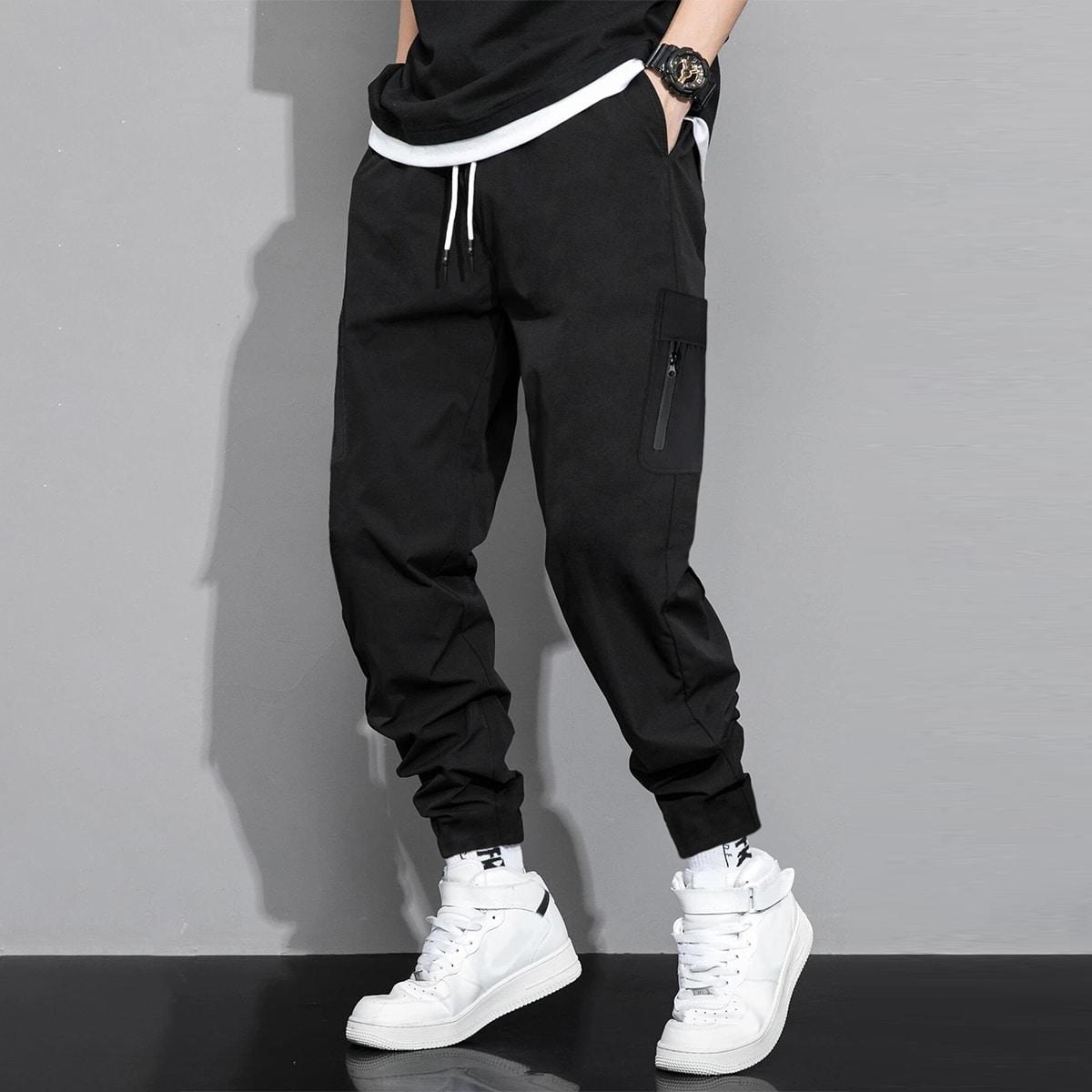 

Европейская модная одежда, мужские брюки, повседневные спортивные брюки на шнурке, летние пляжные свободные брюки S чёрный