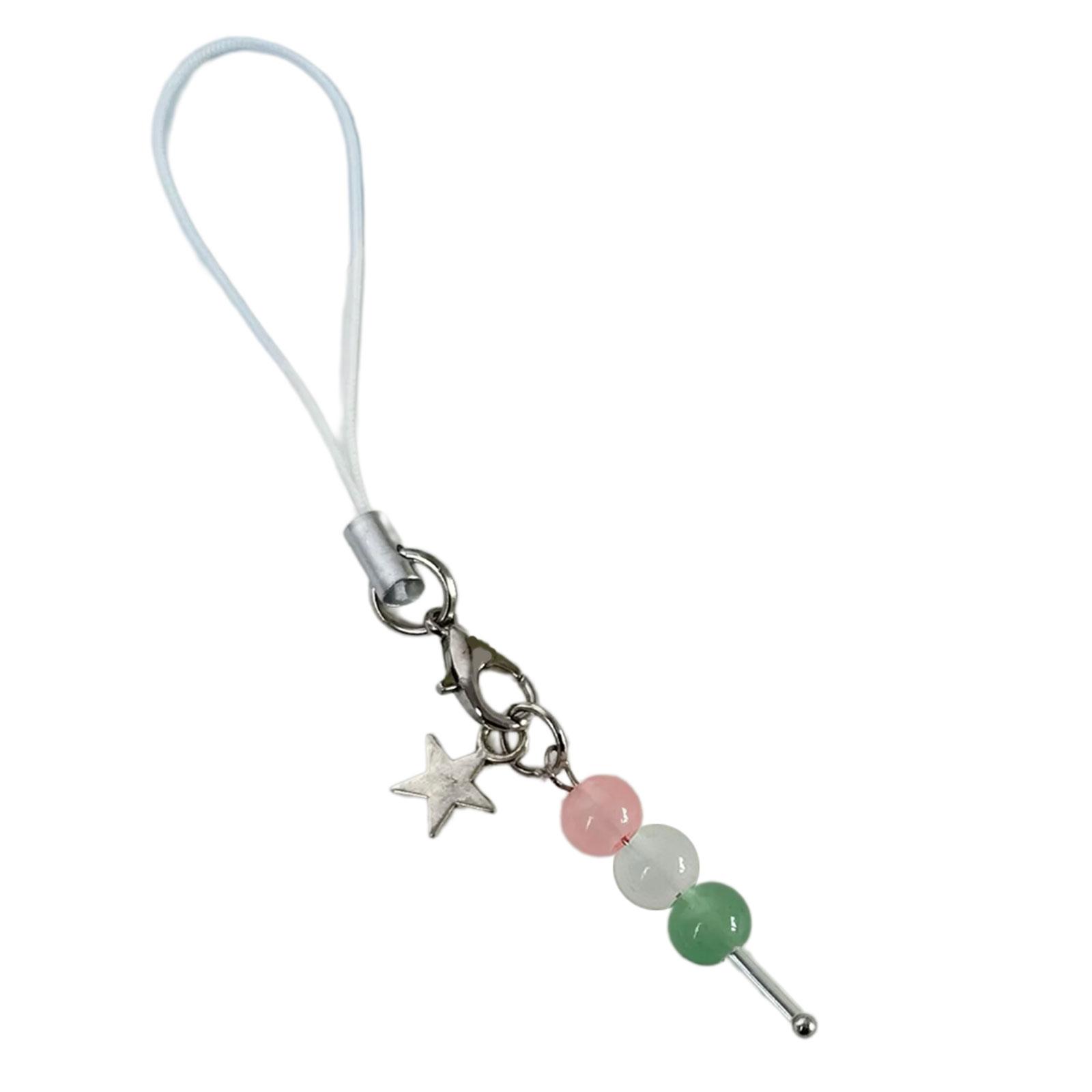 

Simple Bead Star Charm Pendant Chain Phone Strap Pocket Keychain Strap Hangings Decoration for Key Bag Purse Handbag A