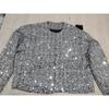 Round Neck Sequin Tweed Blazer Women's Embroidered Bead Coat Elegant Office Lady Long Sleeved Jacket New Fashion Spring and Autumn