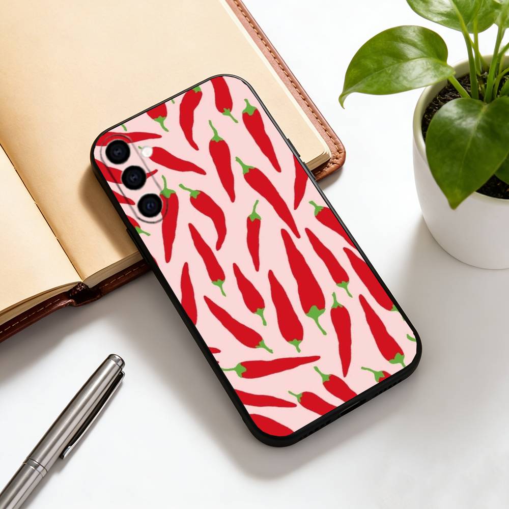Chili pepper illustration Phone Case For Samsung Galaxy A73,A72,A71,A70,A53,A52,A51,Soft Silicone Black Cover