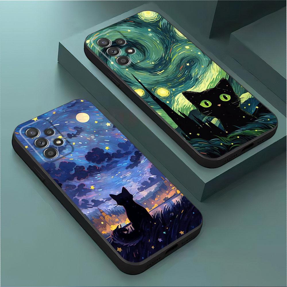 Van Gogh Art Cute Kitty Cover Phone Case for Samsung Galaxy A22 A54 A52 A34 A42 A32 A11 A21s A13 A73 A53 A23 A24 A33 A72 A12