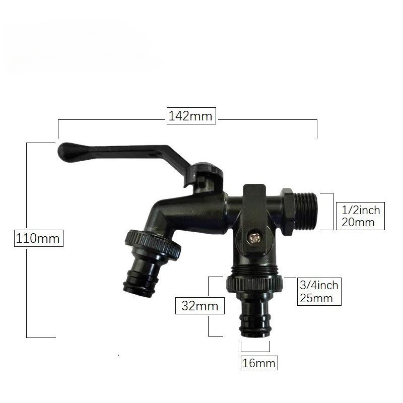 1PCS Outdoor Garden Brass Water Faucet Tap Anti-Freeze Bibcocks with Hose Connector Dual Outlet for Washing Machine