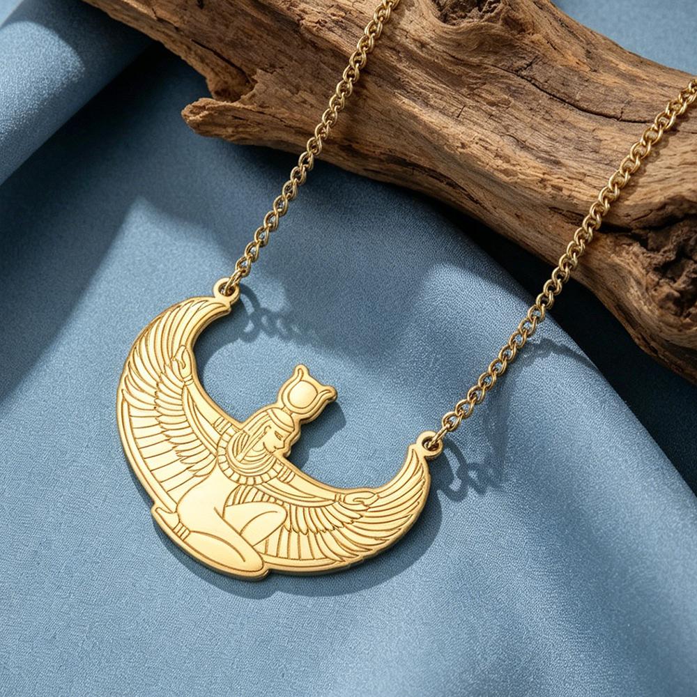 Egyptská Okřídlená Bohyně Hathor Přívěsek Náhrdelník Starověká Mytologie Ochranný Amulet Nerezová Ocel Dámské Šperky