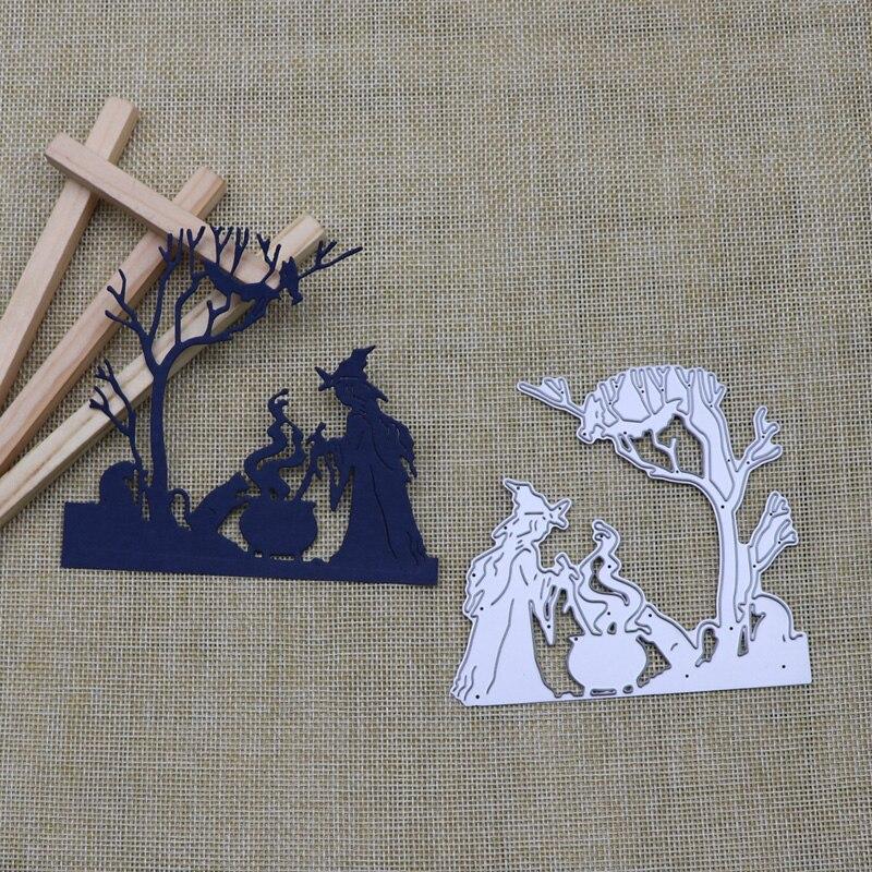 Toter Baum Fledermaus Hexe Katze Metall Stanzschablonen Schablonen für DIY Scrapbooking Prägen DIY Papierkarten