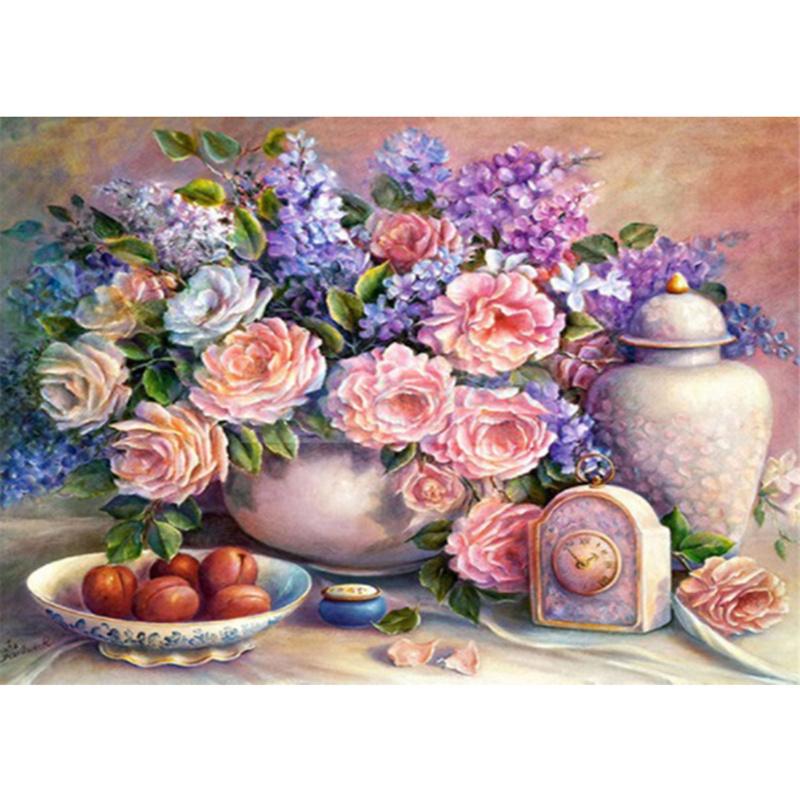 Pictură cu diamant DIY 5D, flori colorate, broderie cu diamante, kit cu punct de cruce, mozaic cu strasuri, decor pentru acasă