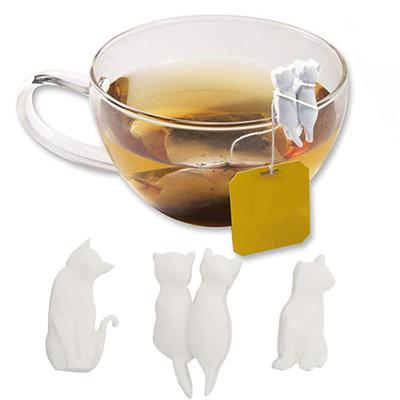 6Pcs Tea Bag Clips Food Grade Heat-Resistant Reusable Silicone Cartoon Cat-Shaped Tea Bag Holders Drink Markers