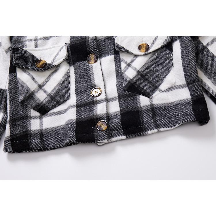 BITCED Karierter Wollmantel mit langen Ärmeln und Laternenärmeln für Mädchen mit Puppenkragen, lockere, kurze Jacke