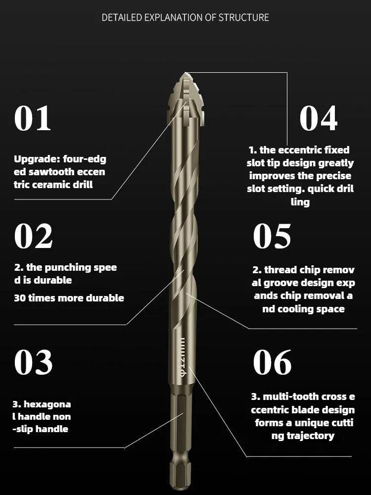 4-Blade Saw Tooth Eccentric Drill Bit for Wood/Metal/Concrete,High-Speed Steel,Heat-Resistant,Professional Rotary Tool Accessory