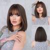 Peluca Corta Estilo Europeo y Americano para Mujer, Estilo Bob, Aspecto Natural, Fibra Sintética, Peluca Completa con Flequillo