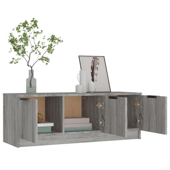 Meuble TV - Classique - Sonoma Gris - 102x35x36,5 cm - Bois d'ingénierie - Montage facile