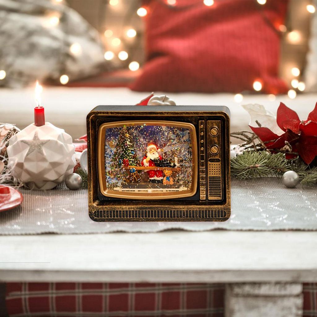 Christmas Santa Claus Music Box Television Shaped Artwork Gift with Light Decoration Ornament for Wedding Cafes Home Restaurants