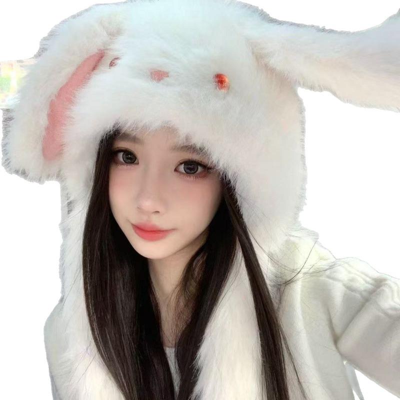 Roztomilá plyšová čepice s dlouhýma ušima králíka, dámská zimní zesílená plyšová čepice pro dívky, odolná proti chladu, univerzální pro udržení tepla