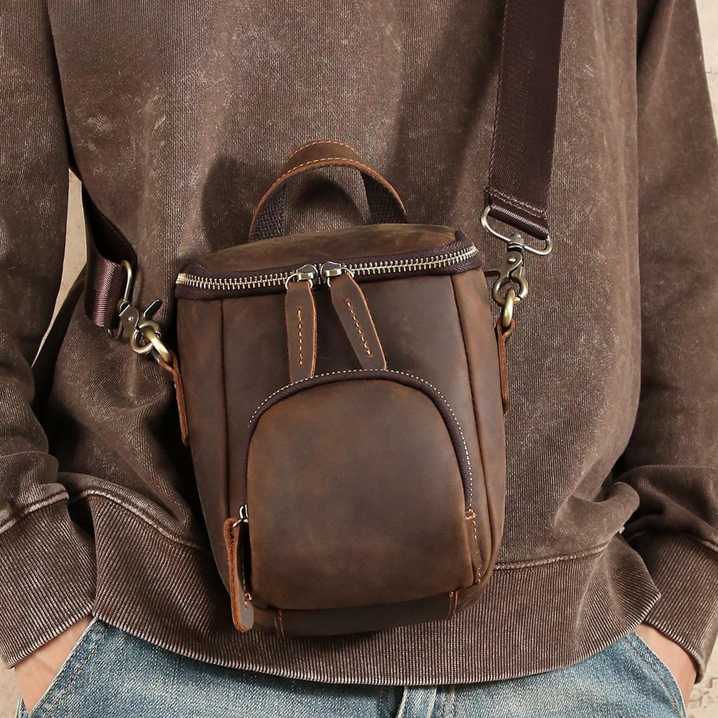 Men's Crossbody Bag, Retro Bucket Bag, Outdoor Casual Single-shoulder Bag, Men's Bag