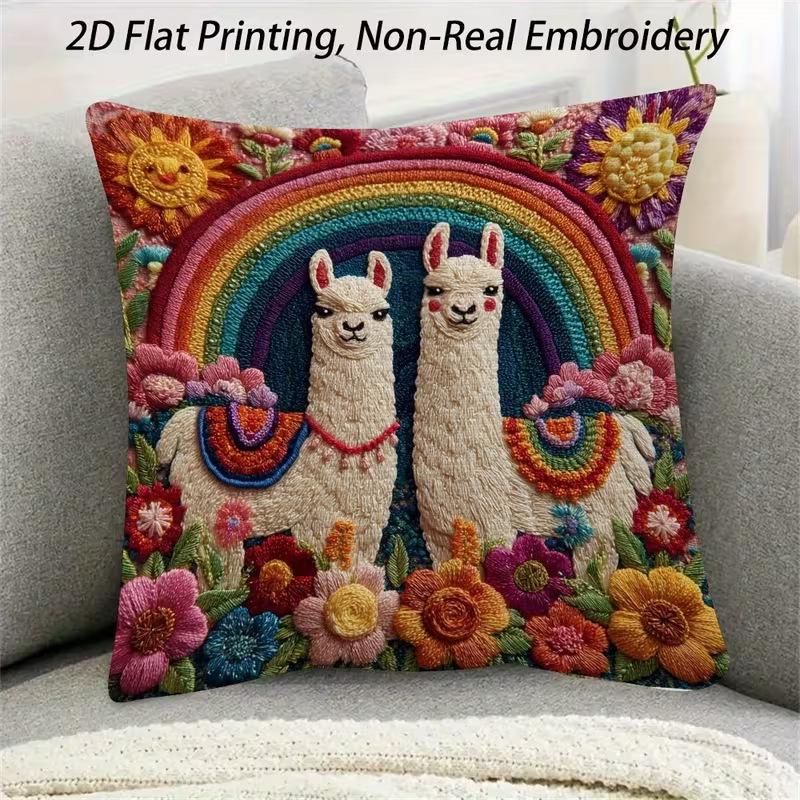 Cute Animals Print Pillowcase: 2D Flat Printing, Non-real Embroidery, Night Sofa  Night Sofa Cushion