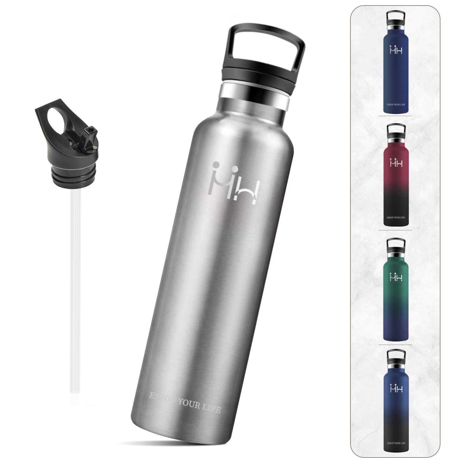 

BOONSHAK 1 Liter Water Bottle, Carbonated and Sports Drink Compatible, Keeps Drinks Cold, Carbonated, Lightweight, Easy to Clean, Stainless Steel,