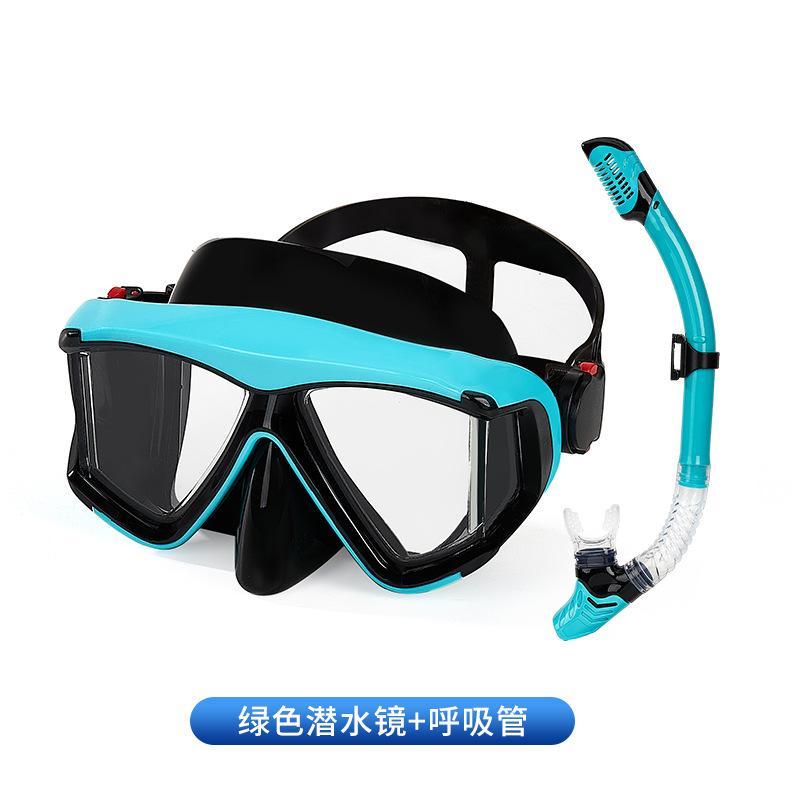 Adult Diving Goggles and Snorkel Set with HD Lenses, Wide Vision, Large Frame, Liquid Silicone, Tempered Glass PC Framed Glass Mirror