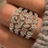 Huitan Multi-layers Design Women Ring CopperColor Noble Party Wedding Accessories Full Geometric Shiny CZ Fashion Lady Jewelry