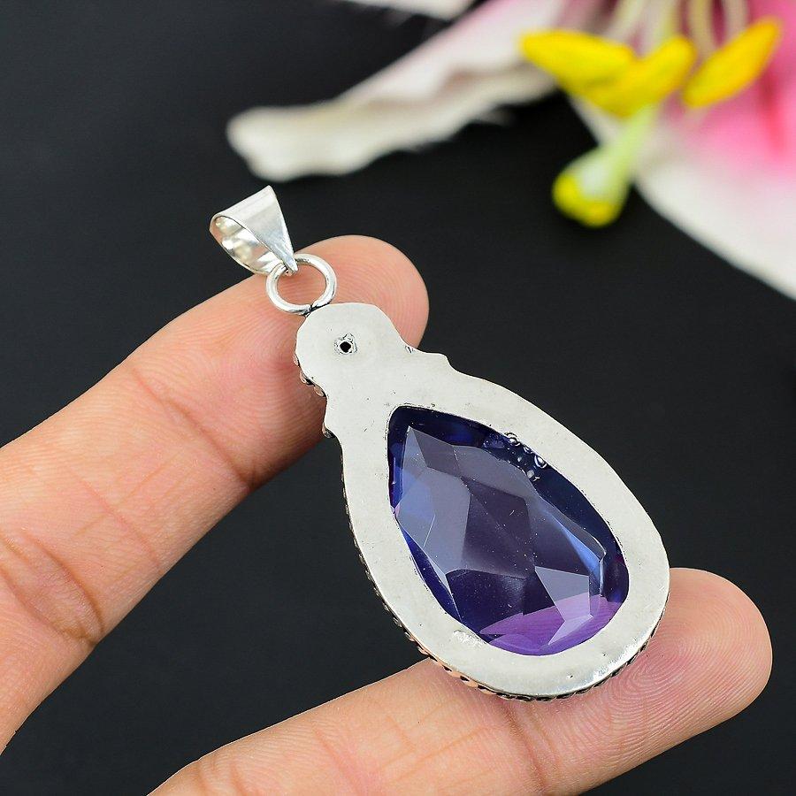 Amethyst Gemstone Handmade 925 Sterling Silver Jewelry Pendant 1.54" KG-158