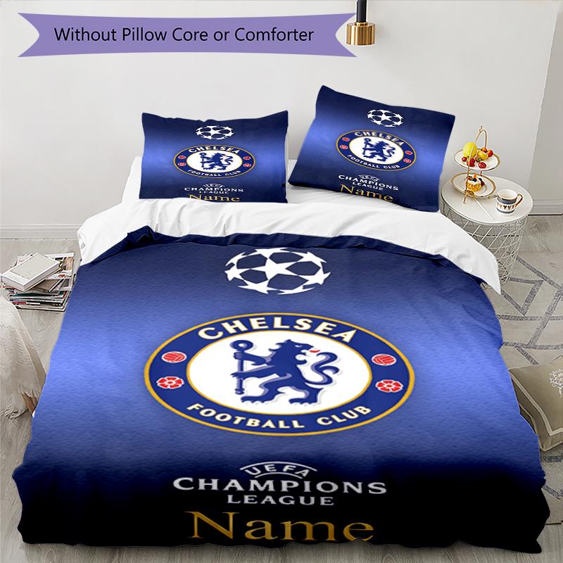 3Pcs Custom Name Chelsea Football Club Bedding Set Duvet Cover Closure Includes 1Duvet Cover 2Pillowcases Soft And Comfortable For All Seasons