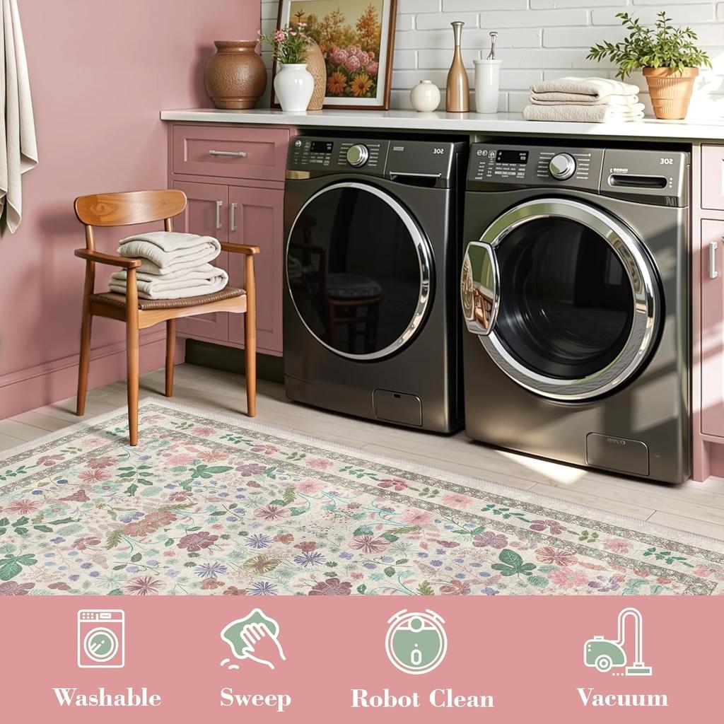 Floral Area Rugs for Living Room Modern Luxury Large Sofa Coffee Table Floor Mat Non-slip Machine Washable Bedroom Carpet 