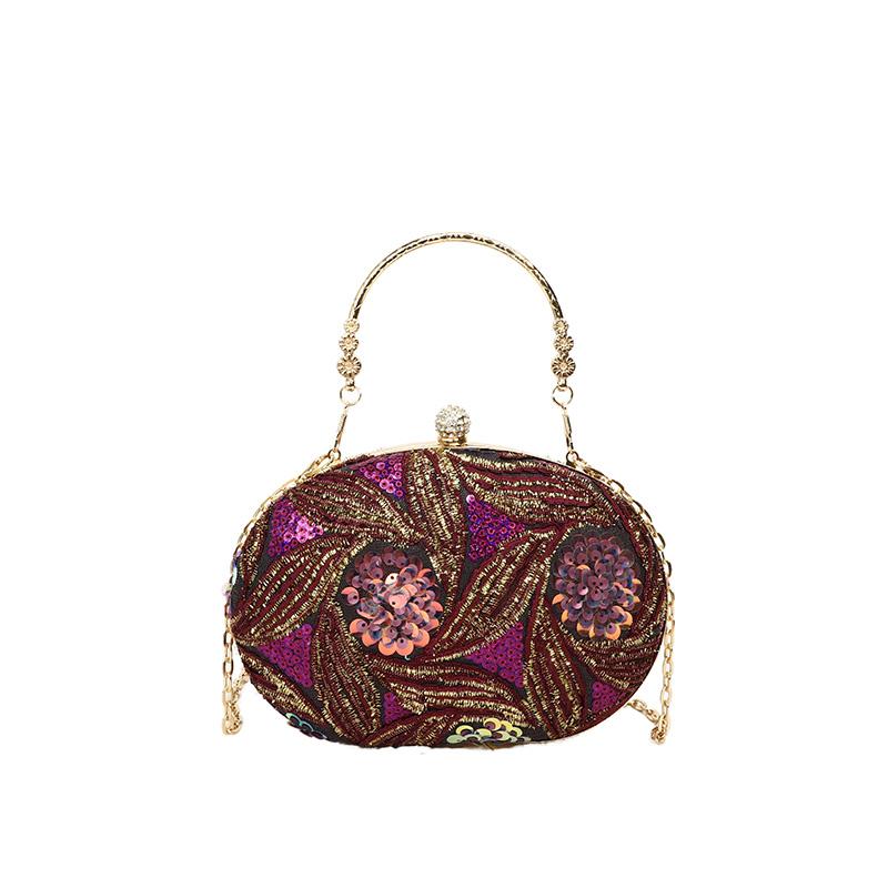 Женская вечерняя сумка-клатч Новый китайский стиль Блестки Элегантная сумка с верхней ручкой Блестящая сумочка Свадебная вечеринка Кошелек фиолетовый