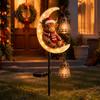 Rustic Farmhouse Holiday Decor Highland Cow Moon Solar Garden Light, Christmas Metal Snowflake Stakes Stake Powered Outdoor Yard Lawn Path Decoration