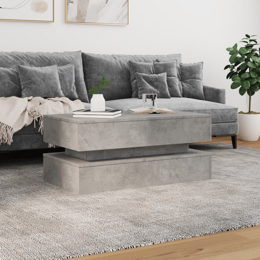 Coffee Table With LED Lighting, Concrete Gray, 90X50X40 Cm