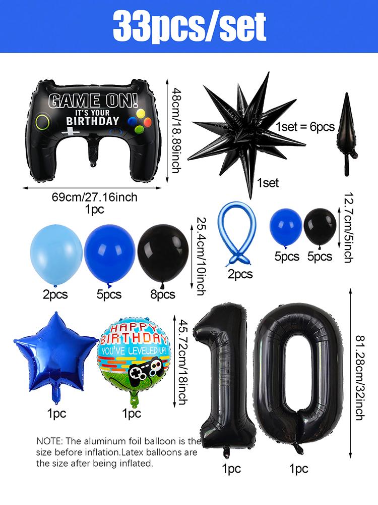 1set Video Game Theme Number Birthday Set Game Controller Balloons Black 1-15 Number Balloons Gamer Kids Birthday Party Decors