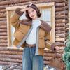 YJ6838 Women's Winter Down Jacket: Versatile Spliced Denim Lapel with Particle Fleece and 90% White Duck Down