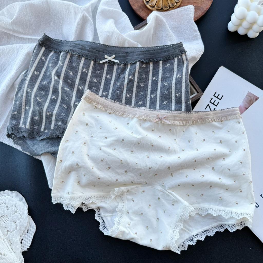 Women's Spring and Summer Polka Dot Striped Cute Cartoon Extended Crotch Briefs