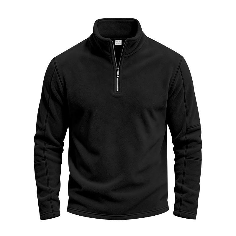Mens Fleece Sweatshirt Winter Warm Loose Fit Casual Stand Collar Zip Up Top