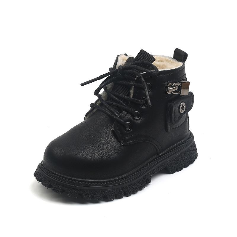 New Winter Children's British Short Boots – Boys' Fashion Plush-Lined, Girls' Side-Zipper Soft-Sole Cotton Boots