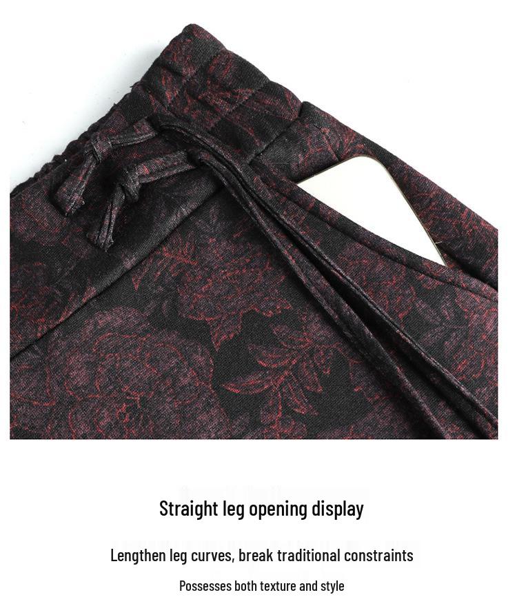 Women's Spring Elastic Waist High-Waist Wide Leg Culottes for Middle-Aged and Elderly