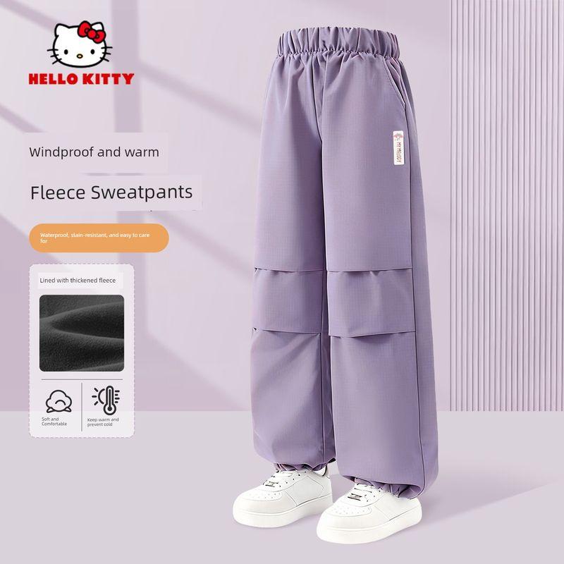 Hello Kitty Girls Black Pants, Big Kids Trendy Cargo Pants, Children s Cotton Pants, Versatile and Stain-Resistant Cotton Pants, Trendy Misty purple 150