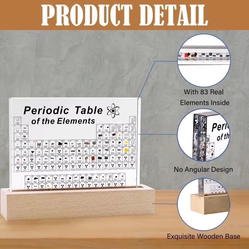 Acrylic Real Elements Periodic Table Mendeleev Periodic Table Figurine Display Science Ornament Room Decoration Desk Accessories