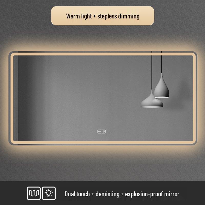 European-Style LED Square Bathroom Mirror with Touchscreen, Anti-Fog, Bluetooth, and Induction Features