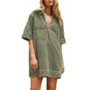 Womens  Denim Dress Summer Deep V Neck Half Sleeve Collared Loose  Jean Dress With Pockets