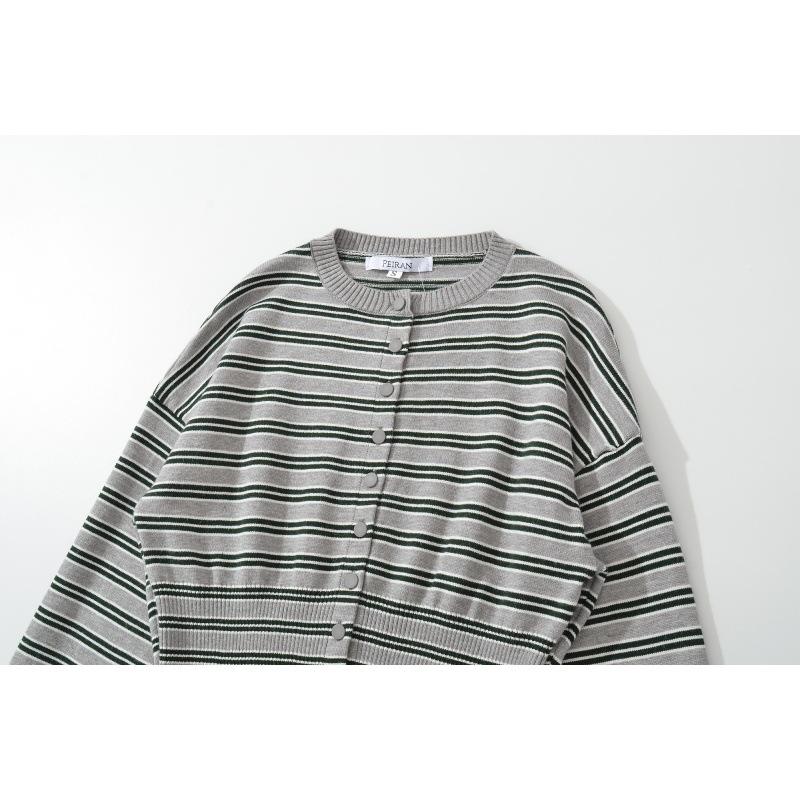 European & American Style 2025 Striped Cardigan Sweater & Shorts Set