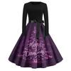 Women's Casual Fashion Round Neck Christmas Printed Vintage Dress