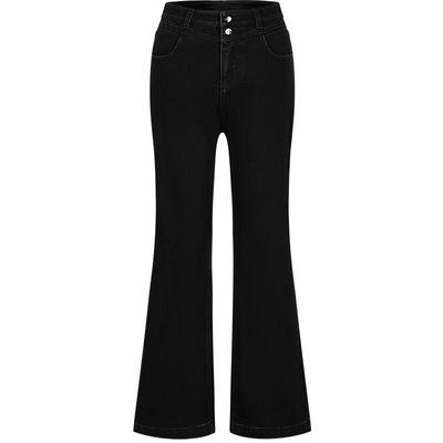 Jeans Denim Donna Vita Alta Due Bottoni Svasati