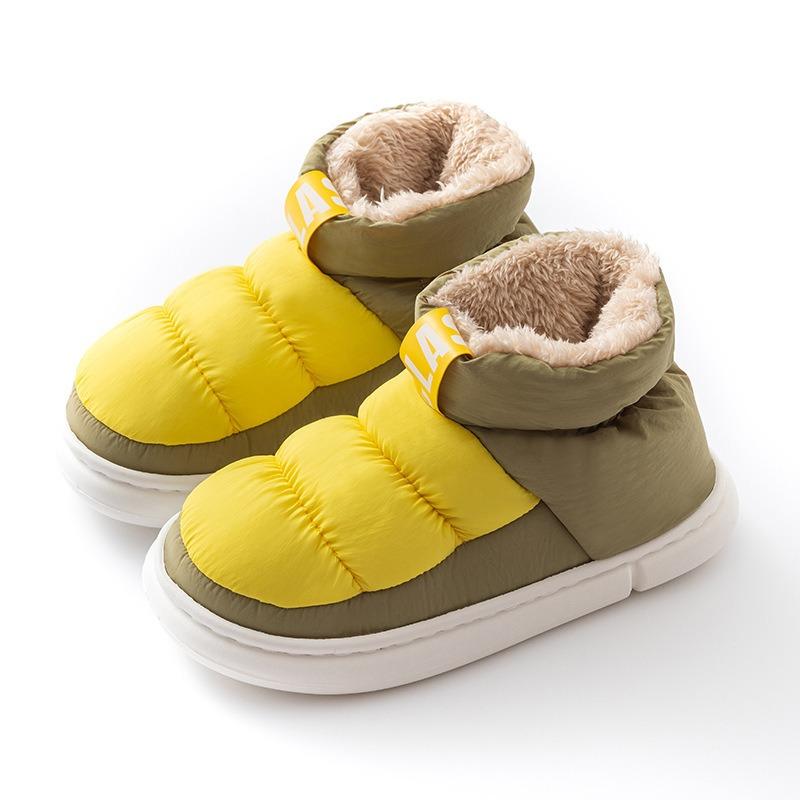 Fall/Winter Mid-Calf Down-Filled Cotton Boots Color-Blocking Couple's Style Outerwear for Men and Women Warm Fleece Lining Thickened Design