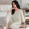 Pajamas Ladies Summer Seven-Point Cuffs Chest Pad Tencel Lyocell Middle-aged Mom Lady Wind No Collar Homewear