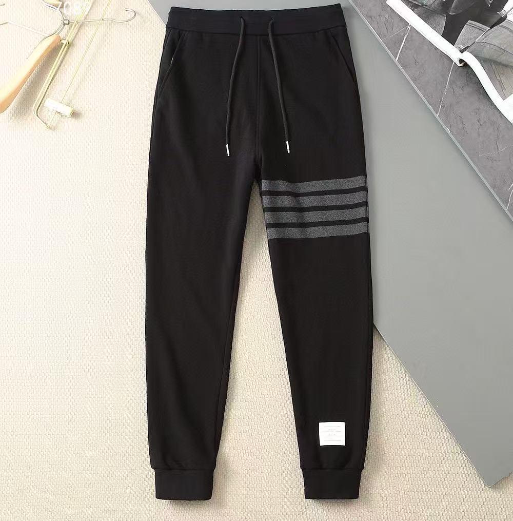 High-Quality Yarn-Dyed Four-Stripe All-Cotton Sweatpants, Unisex Casual Sports Series with Cuffed Long Pants
