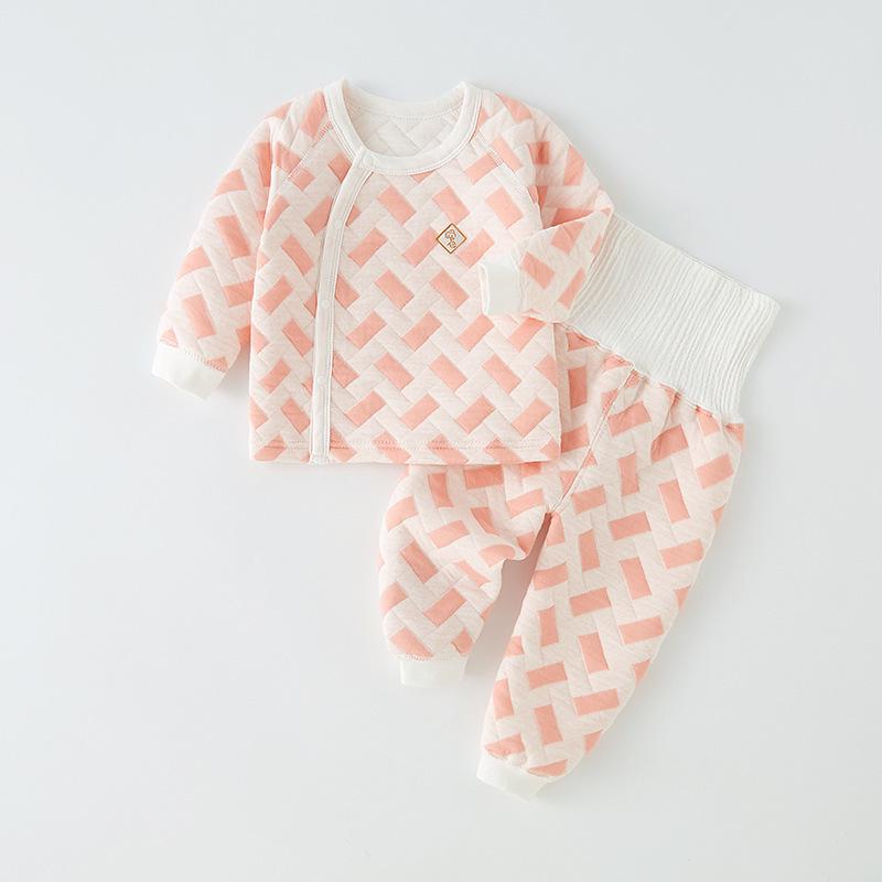 Children's Pure Cotton High-Waist Warm Pajamas Set for Autumn & Winter - Baby and Toddler Homewear with Belly Protection