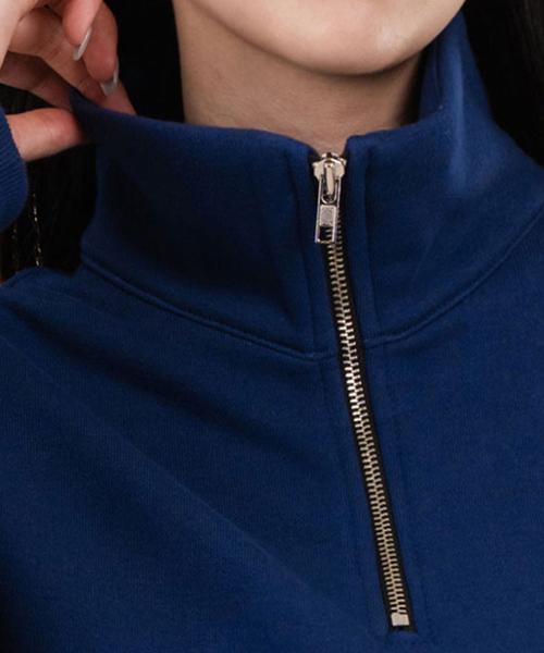 Ellamo Women'S Terry Half-Zip Collared Oversized Sweatshirt [Blue]