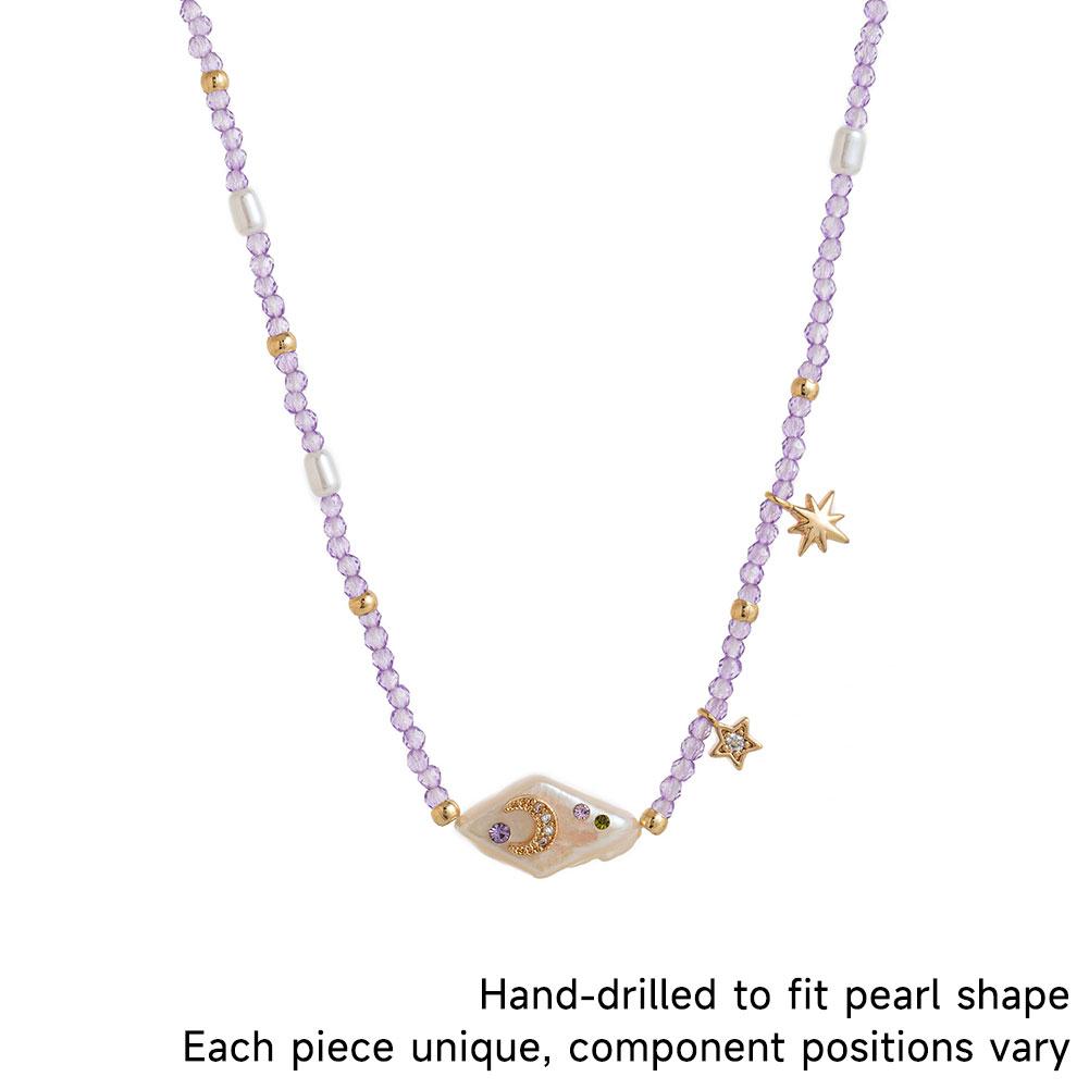 Vintage Purple Beaded Choker Zircon Star Moon Tassel Baroque Fish Short Necklace Aesthetic Wedding Birthday Gift For Women Girls