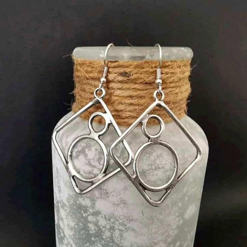 2023 New Women's Ethnic Personality Vintage Geometry Long Hook Triangle Metal Spiral Earrings Women's Accessories