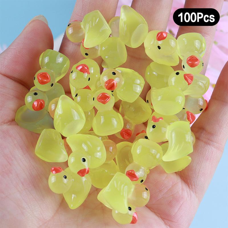 100Pcs Cartoon Cute Mini Luminous Little Duck Home Decor Resin Crafts Miniatures Ornaments Kawaii Desktop Decoration Gifts