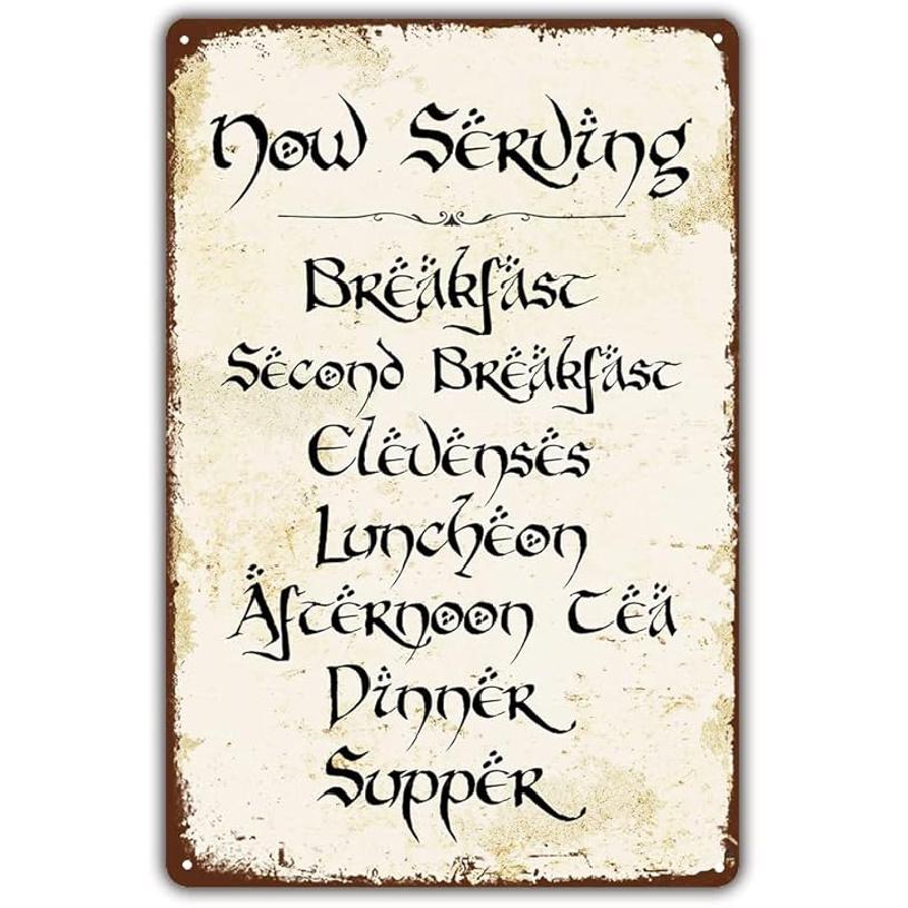 Vintage Style Fun Tin Sign,2nd Breakfast Kitchen Sign,Gifted LOTR Gift for Fans,Metal Sign,20.32 X 30.48 Cm